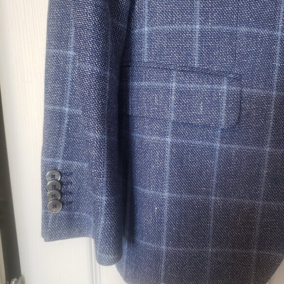 Hugo Boss Genius Blue Plaid Wool Sport Coat Slim Fit size 38R - Picture 4 of 16